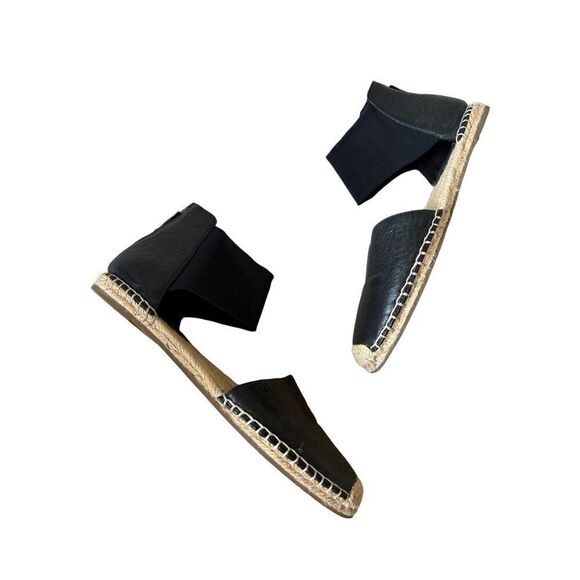 Eileen Fisher Coy Black Leather Espadrille Flats Size 9 - Picture 2 of 11